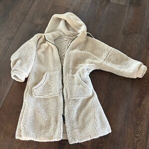Free People Cream Hooded Teddy Sherpa Jacket